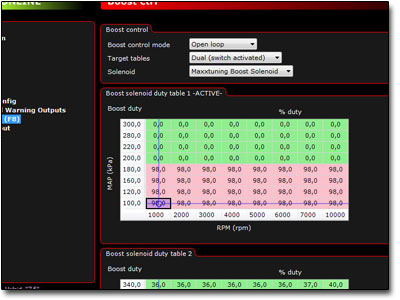 MaxxECU MTune olika laddtryckstabeller